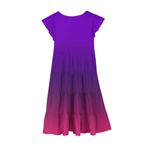 Girls Ruffle Sleeve Swing Dress Tie Dye Gradient Flowy Casual Pleated Smocked Dresses Teen Kids Summer Loose Skirts3