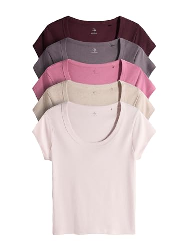 T-Shirt côtelé à encolure dégagée et mancherons, le basique idéal du quotidien