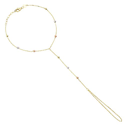 14k Solid Gold Bracelet Ring Hand Chain - Adjustable Finger Chain Bracelet Gold | Dainty Charm Hand Jewelry for Women | Mothers Day Gifts for Her | 7'' to 8