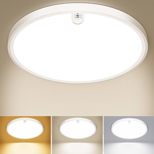 Led Deckenleuchte mit Bewegungsmelder innen - Lampe mit Bewegungsmelder Innen Deckenlampe Led, 18W 2000LM Rund 3000K 4000K 6500K Weiss Wandleuchte Wandlampe Sensor Licht für Flur Keller Balkon Treppen