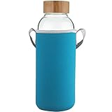 Ferexer 48 oz Sports Borosilicate Glass Water Bottle with Bamboo Lid with Neoprene Sleeve
