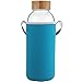 Ferexer 48 oz Sports Borosilicate Glass Water Bottle with Bamboo Lid with Neoprene Sleeve