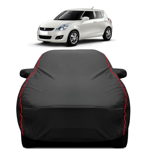 Image of Teenox Polyester Car Body Cover Compatible for Maruti Suzuki Old Swift 2nd Gen [2011-2018] All Variants | Heavy Stitched with Piping | All Weather Protection Cover - Black