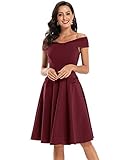 VILOREE 50s Rockabilly Damen Kleid Baumwolle Schulterfrei Swing Party festlich Wein-1 L