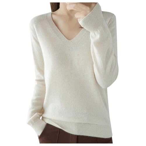 Suéter Mujer Manga Larga Jersey de Punto Cuello Pico Elegante Jersey Basico Sueter Invierno Otoño Sweater Fino Lana Jerséis para Mujer Jerseis Suave Casual Pullover Camiseta
