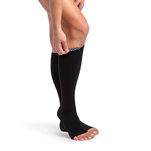 Image of Sigvaris Dynaven 972 20-30 Open Toe Knee High Compression Stockings w /Grip Top Light Beige LS