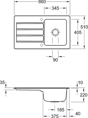 Villeroy & Boch Architectura 50 Küchenspüle, Spülbecken mit einem Hahnloch, Spüle inkl. Ablaufgarnitur mit Handbetätigung, Einbauspüle aus Keramik, 860 x 510 mm, Weiß Alpin CeramicPlus