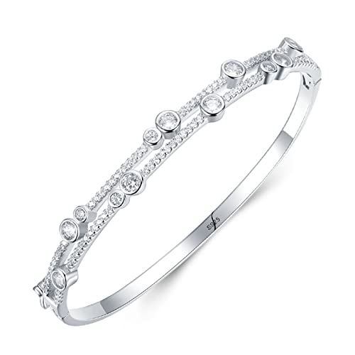 Bracelet Feng Shui en argent sterling pour femme jonc rond avec oxyde de de zirconium
