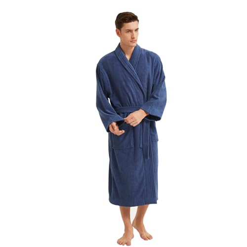 ZABER Bathrobe Mens,Pure Cotton Robe for Men,Thick Terry Cloth Bathrobe,Luxury Long Combed Men's Cotton Robe