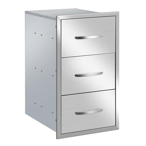 Migoda Outdoor Kitchen BBQ Drawers Stainless Steel Built-in with Handle Weatherproof Storage for Outdoor Grill Station Accessories (16''W x 28.5''H x 20.5''D)