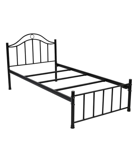 Image of Globally Indian Single Size Metal Bed Frame with Plyboard Support | Heavy Duty Wrought Iron Bed | Noiseless Strong Structure | Under-Bed Storage Space | Easy DIY Assembly Bedroom Furniture (Black)