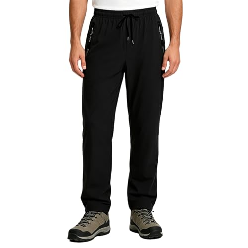 Image of SCCGKP Men's Lightweight Hiking Pants Athletic Outdoor Pants Quick Dry with Zipper Pockets Workout Casual Travel (UK, Alpha, XXL, Regular, Regular, Black)