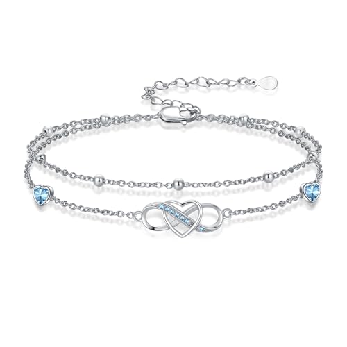 Image of Anklet for Women 925 Sterling Silver Double Infinity Ankle Bracelet Waterproof Summer Jewelry Anniversary Birthday Gifts for Her