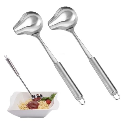 2 Stück Soßenlöffel,Soßenkelle,Edelstahl Saucenlöffel,Schöpfkelle Klein,Saucenkelle mit Ausgießer 20cm,Zur Ausgabe von Ketchup, Schwarzer Pfeffersauce,Soßen,Suppen und mehr