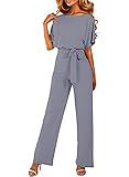 ★Lässiger Overall: mit Rüschenärmeln, langer Strampler, Kurzarm-Hosenanzug mit Gürteln, Hosenanzüge mit Rundhalsausschnitt, Cocktail-Overall, langes Hosenoutfit für Frauen.