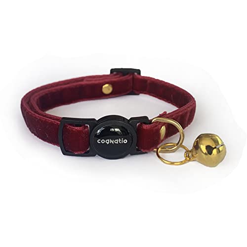 Image of Safety Quick Release Cat Collars,Double Velvet with Bell Available in a Range Colors ,Perfect for Your Kitty, Adjustable 20-30 cm (20-30cm, Claret Red)