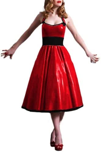 Vestido Sexy De Látex Con Lazos De Goma Bodycon,Rojo Y Negro,XS Cover