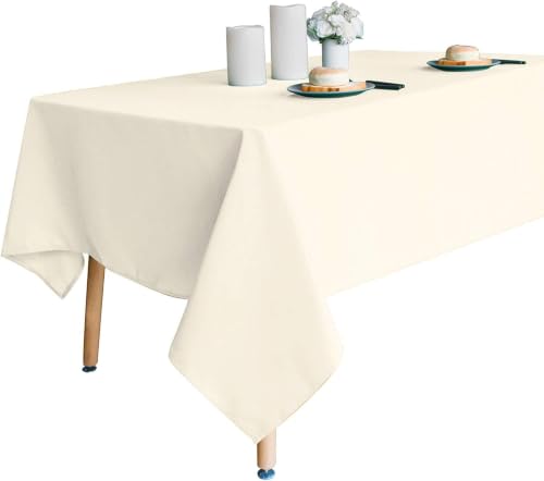 Image of Obstal 210GSM Rectangle Table Cloth, Ivory, 60 x 102 Inch | Heavy Duty Water Proof Microfiber Tablecloth, Decorative Fabric Table Cover for Outdoor and Indoor Use