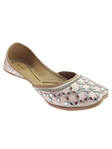 Image of Fulkari Women's Mirror Genuine Soft Leather Juttis | Bite and Pinch Free Jutis | Ladies Punjabi Jutti | Wedding Flat Stylish Mojari | Phulkari Ethnic Flats For Girls |