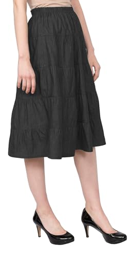 Baby'O Women's Below The Knee Length 5 Tiered Denim Prairie Skirt2