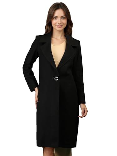 Image of CHKOKKO Women Wool Stylish Winter Coat Single Breasted,Long Length Trench Overcoat With Collar & Convenient Front Side Pockets,Suitable As An Elegant Formal Or Semi Formal Wear