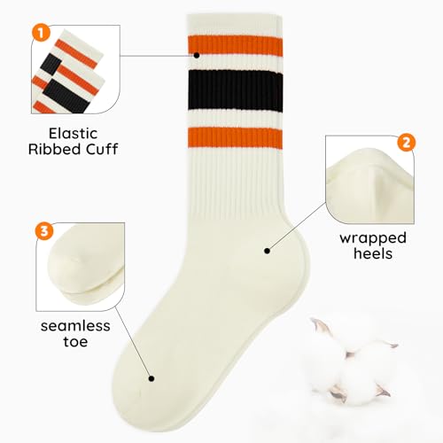 Zando Novelty Striped Retro Vintage Casual Crew Socks for Women - Cotton Sporty Calf Socks3