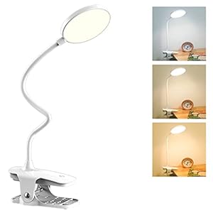 Lampe de Bureau LED sans Fil Rechargeable, 3 Couleur et 3 Intensité Réglables, Lampe de Chevet USB Tactile avec Pince pour Enfants, 20 LEDs Flexible 360°Portable Lampe de Lecture Clipsable