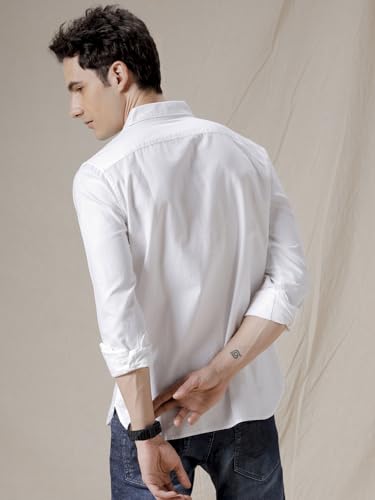 Image of WROGN Men's Pure Cotton White Shirt | Solid | Slim Fit
