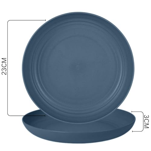 Image of Wheat Straw Dinner Plate Set, Eco-Friendly Dinner Set Round Serving Plate, Dishwasher & Microwave Safe - Perfect for Dinner Dishes Deep Plates Easy to Clean (Dark Blue -4PCS, 23 CM)