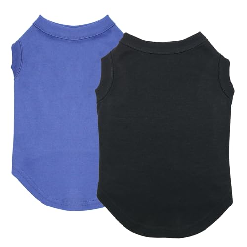 Izefia 2 Pieces Dog Shirts Clothes 2pcs T Shirt for Small Dog Breathable Blank Shirts Cool Summer Cotton Tank Top Vest for Small Dog Puppy Medium Cat Black and Blue L