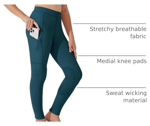 Image of Willit Girls Horse Riding Pants Tights Kids Equestrian Breeches Knee-Patch Youth Schooling Tights Zipper Pockets