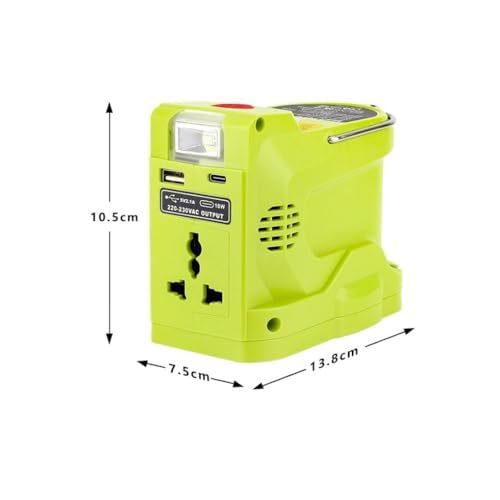 Generador inversor de corriente portátil de 200 W con salida de CA de 110-220 V y luz de 280 lm para baterías de 12 V-18 V, para trabajo al aire libre y uso de emergencia de 220 V