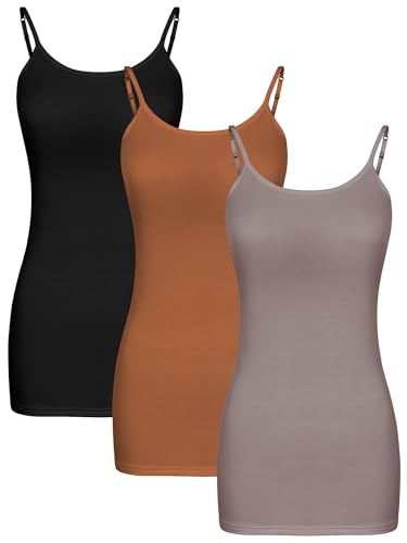 Image of WILLBOND 3 Pieces Women Basic Long Tanks Adjustable Spaghetti Strap Camisole Top
