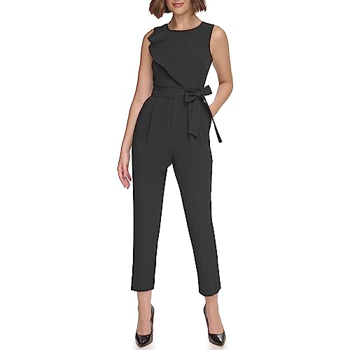 Image of Jessica Howard Women's Rosette Bodice Sleeveless Crew Neck Crepe Jumpsuit