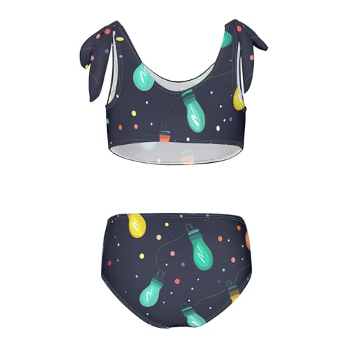 KLL Colorful Christmas Light Bulbs Girl Two Piece Bikini Sets Quick-Dry Bathing Suit Swimming Suits Cute Shoulder Strap2