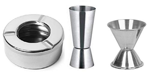 Dynore Set of 2- Stainless Steel Lid ash tray and 2 peg measure Double Sided-image-37