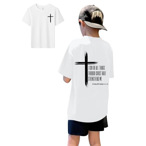 Image of KEEVICI Boys Christian Graphic Tees God Jesus Shirts for Kids Cross Faith Bible Verse Inspirational Religious Cotton T Shirt