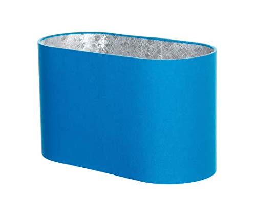 Handmade Sky Blue Flat Sided Oval Lampshade with Silver Lining (L15 X W7 X H9 Inches)
