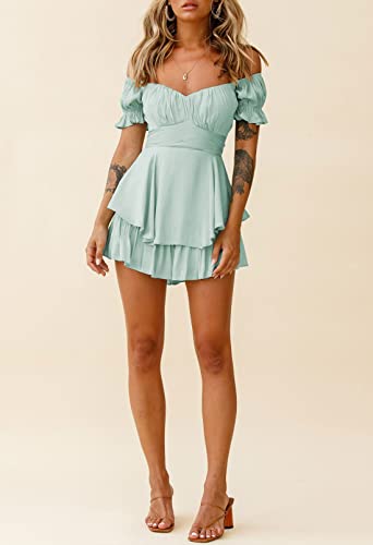 Image of AOHITE Womens Summer Tube Top Dress Off-Shoulder Ruffled Flowy Mini Short Dresses
