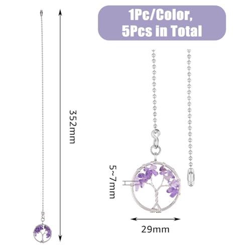 Image of DICOSMETIC 5Pcs Ceiling Fan Pull Chain Stone Flat Round with Tree of Life Pendant Decoration Chains Lights Fan Beaded Ball Chain Extension for Lamp Extenders Replacement
