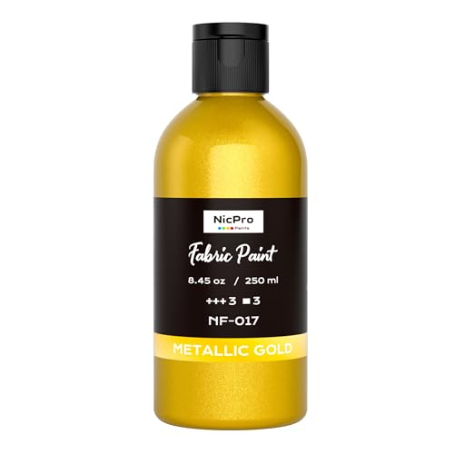 Nicpro Gold Fabric Paint 8.45 oz (250 ml) Fabric Paint for Clothes Permanent Clothing Paint for DIY T-shirts Jeans Crafts Refresh Furniture Upholstery
