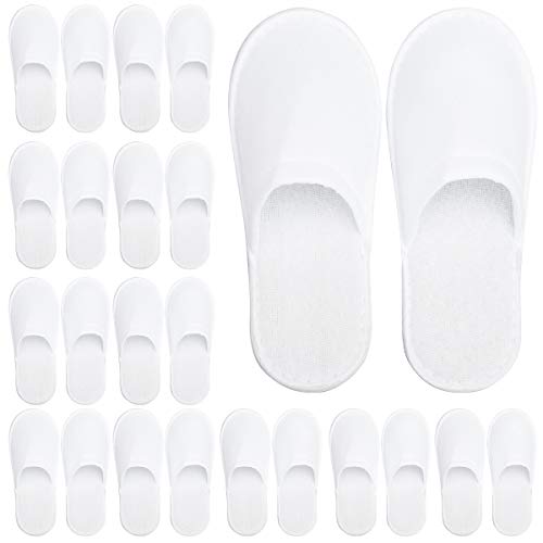 B/S BURNING SECRET Spa Slippers,BS 12 Pairs Disposable Closed Toe House Slippers Perfect for Women and Men for Hotel, Home, Guest, Party Used - White Cotton Velvet Non-Slip Slippers, Large