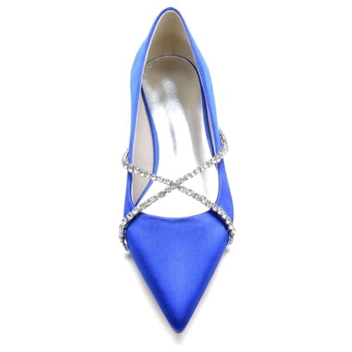 2.5Cm Women's Wedding Shoes Flats Satin Pointed Toe Rhinestone Shoes for Bridal Bridesmaid Prom Party Shoes3