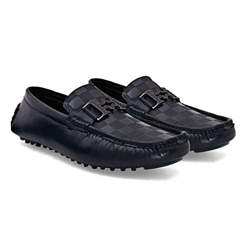 Image of San Frissco Men's Loafers Casual Driving Slip On Leather Shoes Textured Upper Soft Cushioned Footbed with TPR Sole Comfortable Lightweight Flexible for Party, Office 11 (Blue)