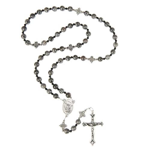 St Michael Holy Souls Rosary – Handmade Crazy Lace Agate Catholic Prayer Beads with Antique Silver Crucifix – Spiritual Purification Rosary, Confirmation & First Communion Gift, Catholic Keepsake