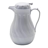 Winco Push Button Insulated Beverage Server with Swirl Design, 64-Ounce, White