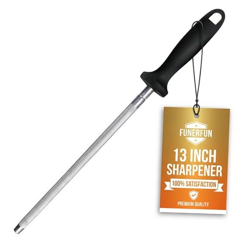 Knife Sharpener Rod, 13 Inch Carbon Steel Honing Steel for Kitchen Knives, Professional Magnetized Sharpening Stick with Nickel-Chrome Plating, Easy Grip Tool for Chef Knives