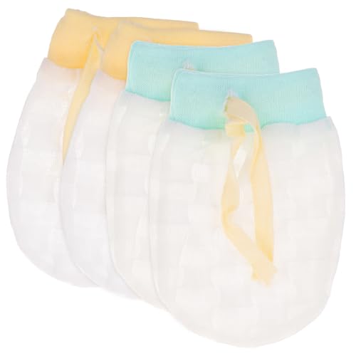 2Pairs Adjustable Ice Silk Mittens Breathable Scratch Gloves for Newborns Compact Mitten Yellow and Green for Summer Use