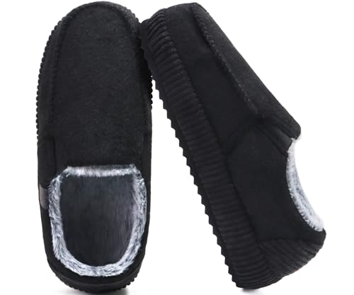 Image of ONCAI Mens Clog Slippers with Arch Support Stripe Faux Fur Cotton-Blend High-Density Memory Foam Warm House Slippers Slip-on Indoor Outdoor Rubber Sole Size 7-16
