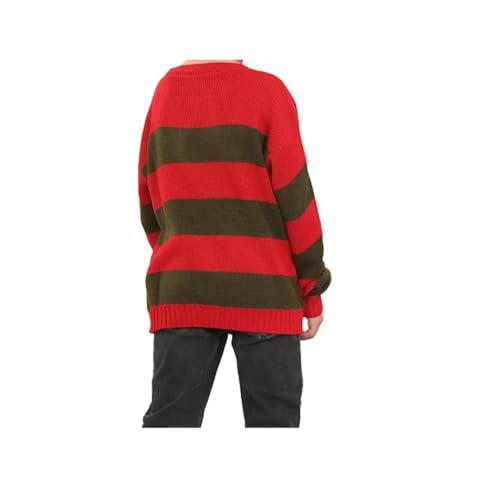 LUXE DIVA Kids Unisex Freddy Halloween Horror Costume Party Red Green Stripe Knitted Sweater - Boys Girl Long Sleeve Pullover Winter Sweatshirt (UK, Age, 13 Years, Regular, Red & Green) - Image 3